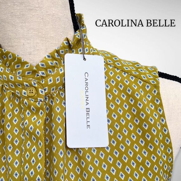 NWT Carolina Belle Sleeveless High Neck Hidden Button Down Chartreuse Top (XS) $ - Picture 7 of 12
